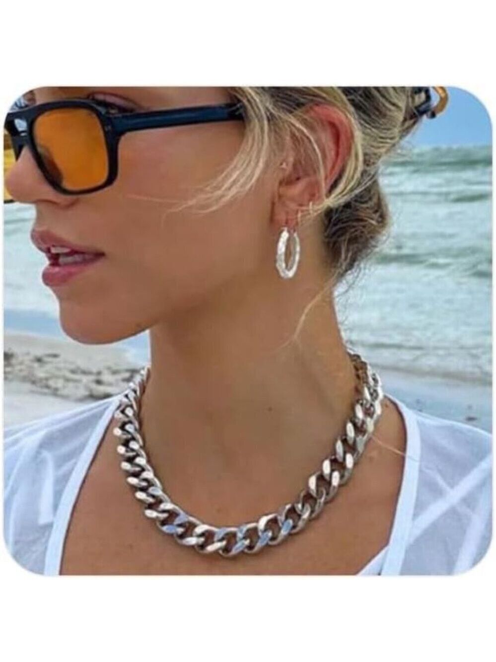 Chunky Cuban Link Chain Stainless Steel Silver Plated 16mm 20 Inch